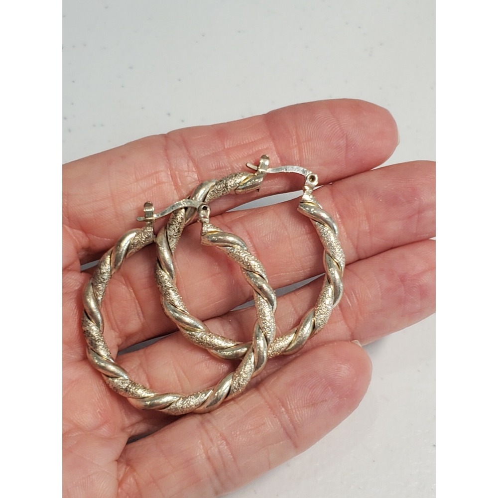 Vintage Sterling Silver 925 TWIST HOOP Earrings
